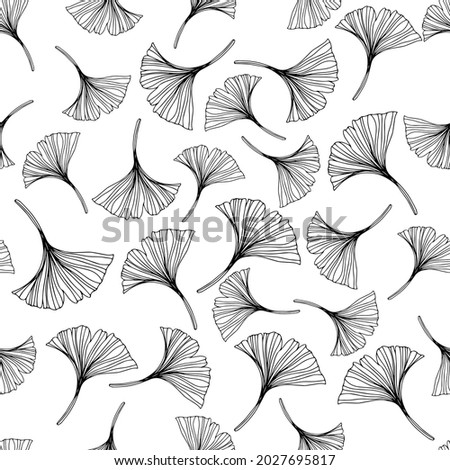 Ginkgo leaves one line hand drawn seamless pattern. Botanical elements vector clip art. Leaves patter for textile and wallpaper, design