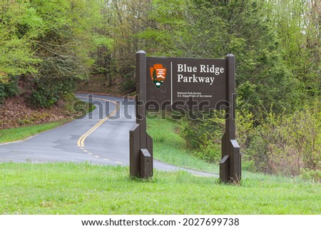 Blue Ridge Parkway  Sign in the Great Smoky Mountains National Park in North Carolina