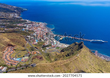 aerial photography of Las Palmas de Gran Canaria, a city and capital of Gran Canaria, in the Canary Islands, on the Atlantic Ocean. Royalty-Free Stock Photo #2027704571