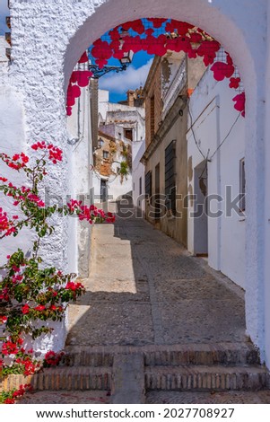 Whitewashed street of the old town of Arcos de la Frontera, one of pueblos blancos, in Spain Royalty-Free Stock Photo #2027708927
