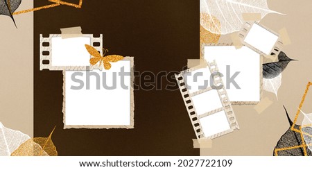 Vintage book pages template in natural autumn colors. Blank photo- frame