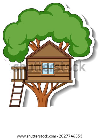Sticker template with a tree house isolated illustration