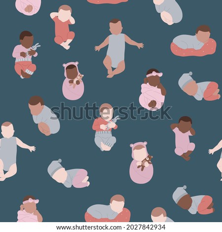 Multicultural baby background. Seamless pattern with newborn babies. Abstract baby digital paper