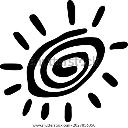 Vector drawing of a line Sun art. Black and white modern art drawing of a Sun