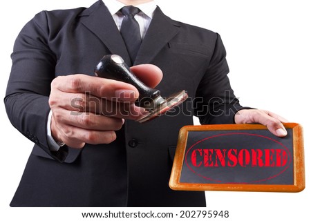 businessman hands put the stamp wood blackboard red exclusive word stamp on white background with clipping path