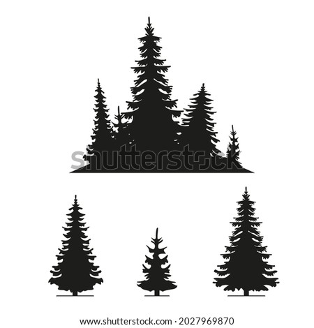 Silhouette of coniferous trees and coniferous forest. Vector illustration.