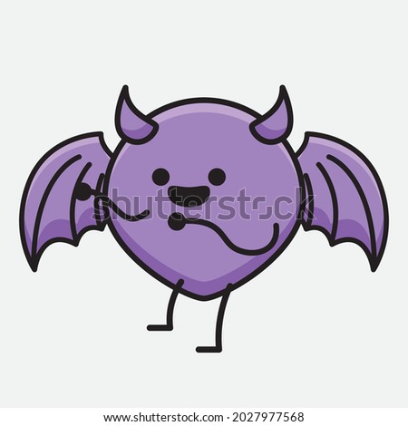 Vector Illustration of Devil Bat Character with cute face and simple body line drawing on isolated background