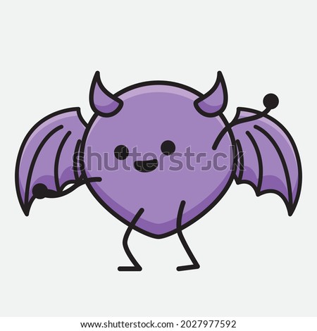 Vector Illustration of Devil Bat Character with cute face and simple body line drawing on isolated background