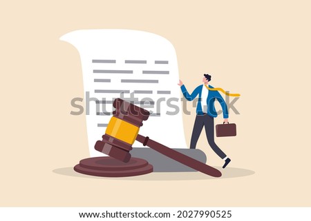 Legal document, attorney or court professional office, law and judgment approval paper concept, mature lawyer holding legal document with a gavel hammer symbol of court or judgement. Royalty-Free Stock Photo #2027990525