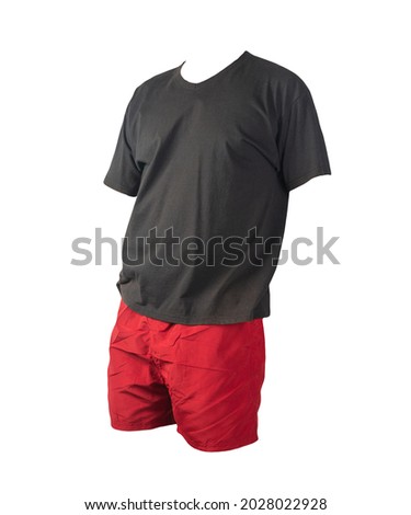 men's sports red shorts and black t-shirt isolated on white background.comfortable clothing for sports