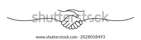 Handshake, agreement, introduction banner hand drawn with single line Royalty-Free Stock Photo #2028058493