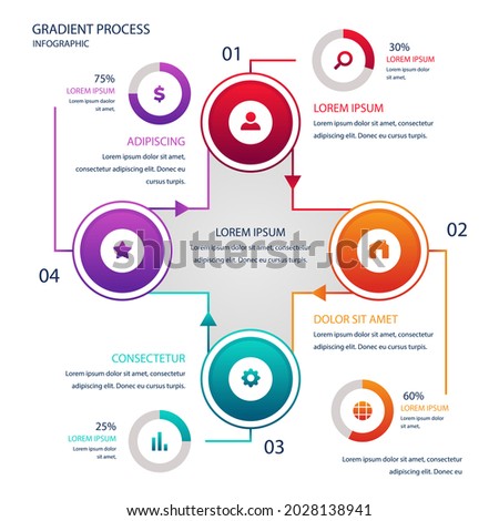 Process infographic design template. Timeline, step plan business strategy. Organization workflow sequence. Finance report presentation. Statistics productivity infochart. Vector illustration.