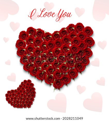 Valentines Day, Love, rose, Red rose, I Love you, Romantic, Wishes, Greetings, Red heart, Feelings, beautiful. Heart background image with Red roses in White background. 