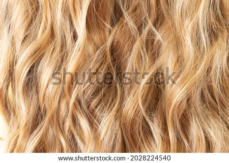 Texture of natural long blond wavy hair. Hair cut, styling, care or extension concept Royalty-Free Stock Photo #2028224540