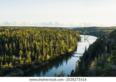 View over Gota alv river from Kopparklinten view point in Trollhattan, Sweden. Royalty-Free Stock Photo #2028271616