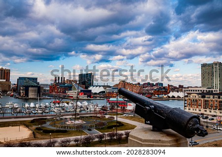 Photo of Baltimores Inner Harbor taken from Federal Hill, Baltimore, Maryland USA