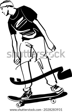 the vector sketch of the player on a skateboard