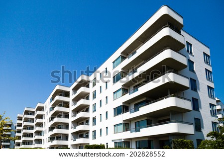 Picture of new-built residential building on a sunny summer day in Hellerup, a suburb of Copenhagen, Denmark.