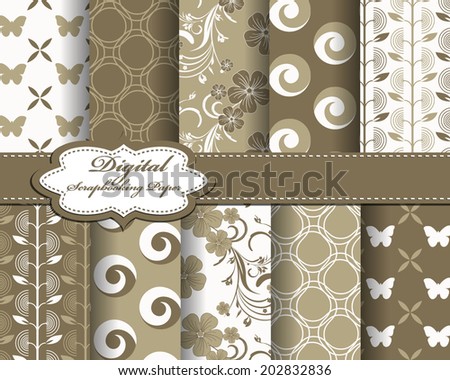 set of vector flower abstract pattern paper with butterfly for scrapbook
