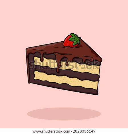 Hand drawn birthday cake sliced Flat Cartoon Vector Isolated