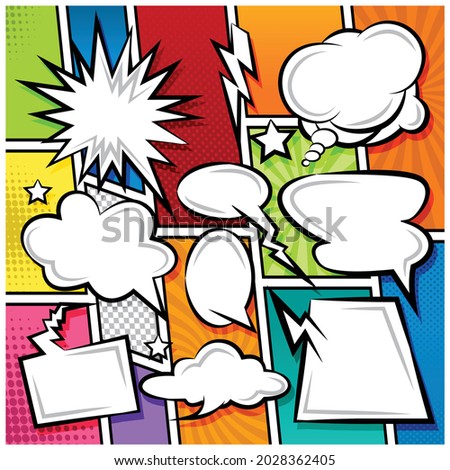 Comic Speech Bubbles Icons Collection Cartoon color background Vector illustration 