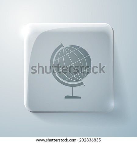 globe symbol of geography. Glass square icon with highlights