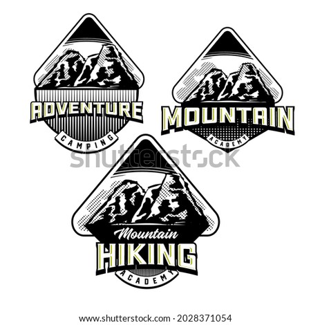 Set of Mountain biking and camping club badge. Vector