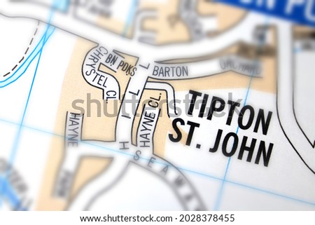 Tipton St. John village - Devon, United Kingdom colour atlas map and town plan name