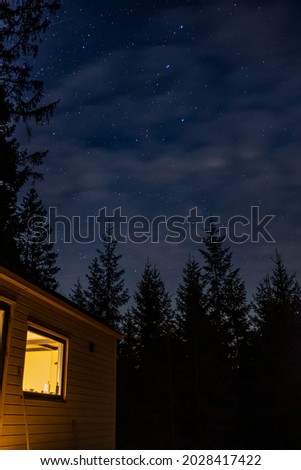 Starry sky with a shooting star near Hjo Sweden