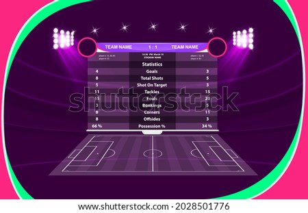 Football or soccer playing field with set of infographic elements. Sport Game. Sport League. Vector illustration.