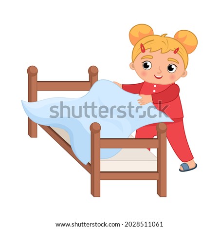 Vector illustration of a cute girl makes the bed.
 Royalty-Free Stock Photo #2028511061