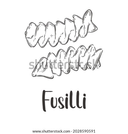 Vector of Fusilli Pasta hand drawn sketch style. Drawing element design. Used for menu, poster, banner, label, logo or printed t-shirts, etc.