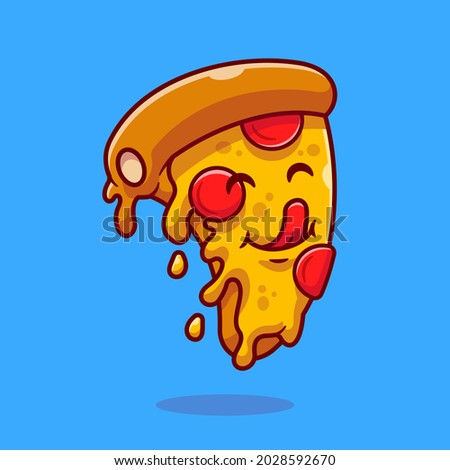 Cute Slice Pizza Cartoon Vector Icon Illustration. Food Object Icon Concept Isolated Premium Vector. Flat Cartoon Style