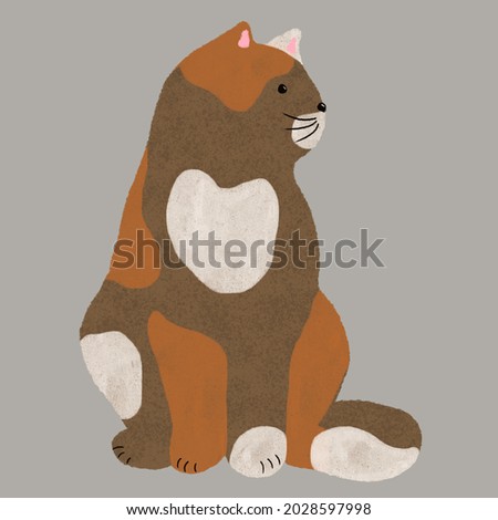 Hand-drawn pastel illustration with cute big brown cat with red and white stains sitting

For wrapping paper, cards, backgrounds, fabrics, prints.