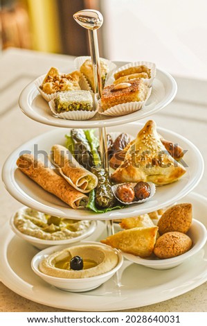Arabic Mezze plater meal served at a resturant
