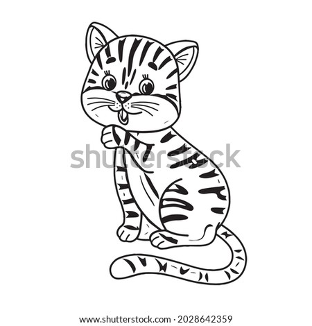 this is funny crazy,insane,coloring cat with an example.use for coloring book,drawing.cartoon character,isolated on white beckground vector illustration. 
