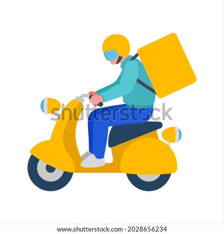 Delivery man ride scooter vector illustration