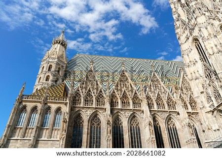 View of the st. Stephen's Cathedral with blue sky in the background in Vienna, Austria Royalty-Free Stock Photo #2028661082