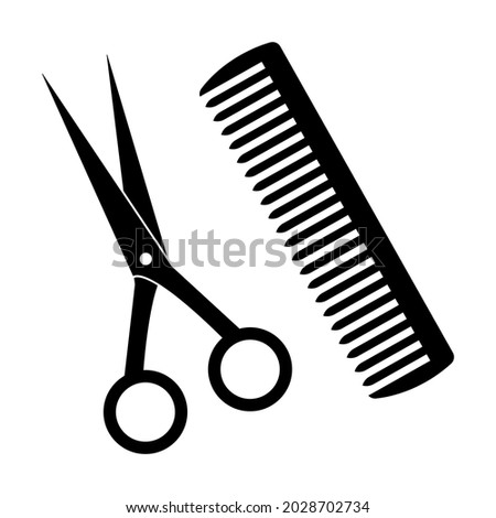 Scissors and comb icon. Barber shop hairstyling equipment symbol isolated on white background. Vector illustration. Royalty-Free Stock Photo #2028702734