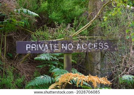 Private no access sign at rural country estate entrance