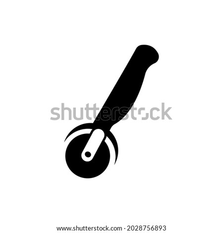Pizza cutter knife icon steel kitchenware  cooking equipment in flat style. Black kitchen cutter icon for pizza sharp blade cook isolated on white background.