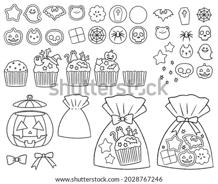 Line drawing illustration of Halloween sweets.