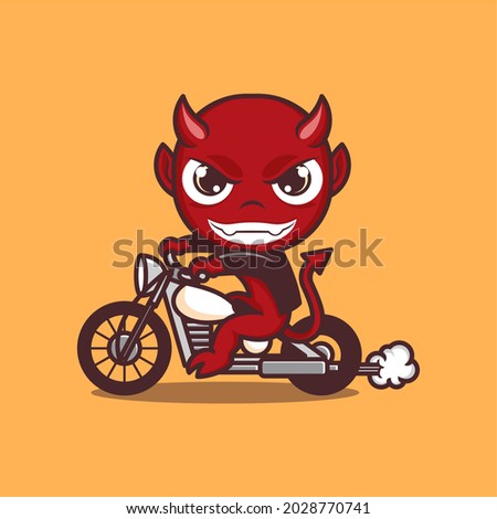 cartoon devil riding a motorcycle. vector illustration for mascot logo or sticker