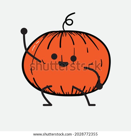 Vector Illustration of Pumpkin Character with cute face and simple body line drawing on isolated background