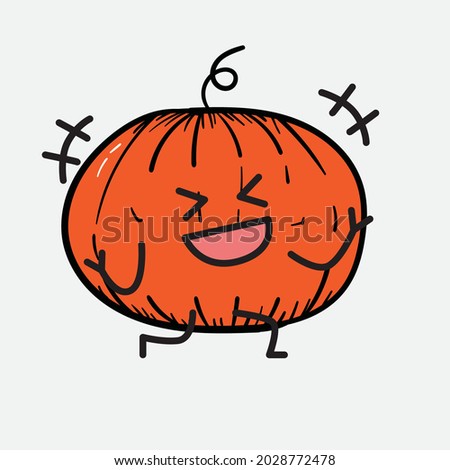 Vector Illustration of Pumpkin Character with cute face and simple body line drawing on isolated background