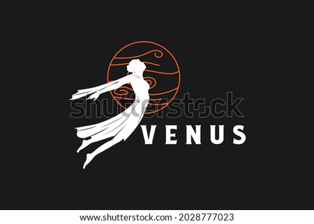 Beauty Flying Venus Greek Woman Angel Girl or Goddess Logo Design Vector Royalty-Free Stock Photo #2028777023