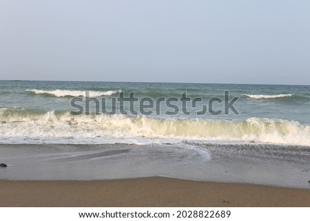 Blue ocean. Blue waves. Sand. Sea. Sea water. Yellow sand. Sea shore. Sakhalin.