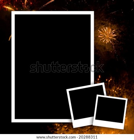 Empty photos with fireworks background.