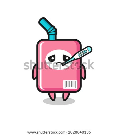 milk box mascot character with fever condition , cute style design for t shirt, sticker, logo element
