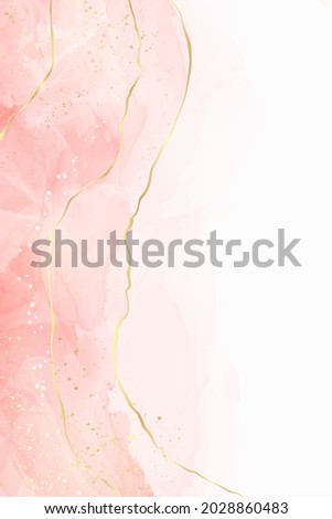 Abstract pastel pink liquid watercolor background with golden cracks. Pastel pink marble alcohol ink drawing effect. Vector illustration design template for wedding invitation.
